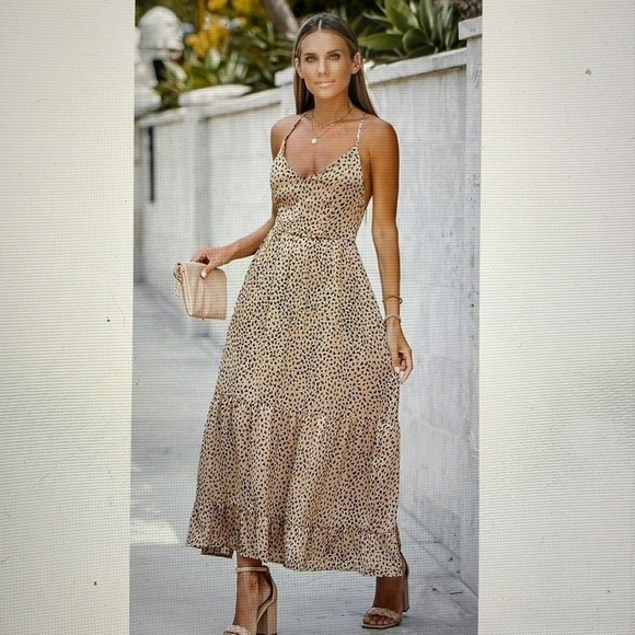 CupShe Ayana Lace-up Backless Maxi Slip Dress Womens Animal print Sz L Bohemian - Picture 2 of 12